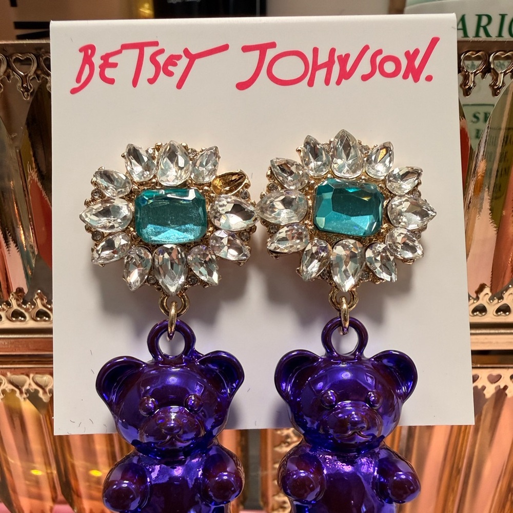 Betsey Johnson Purple Bear Earrings with Crystal Accents